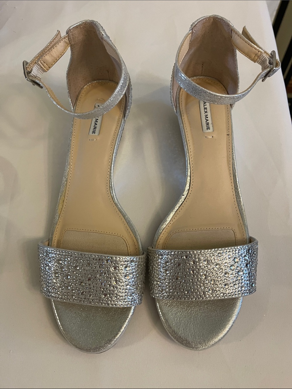 Alex Marie Silver Rhinestone Wedge Shoes Prom Hoco NWOT